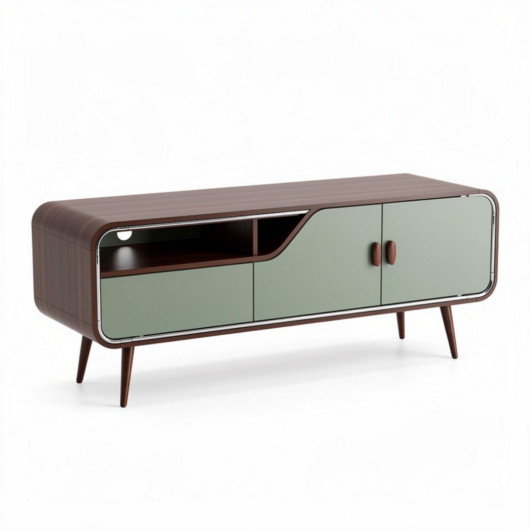 Meuble TV en bois avec portes en verre vert 150 x 40 x 60cm