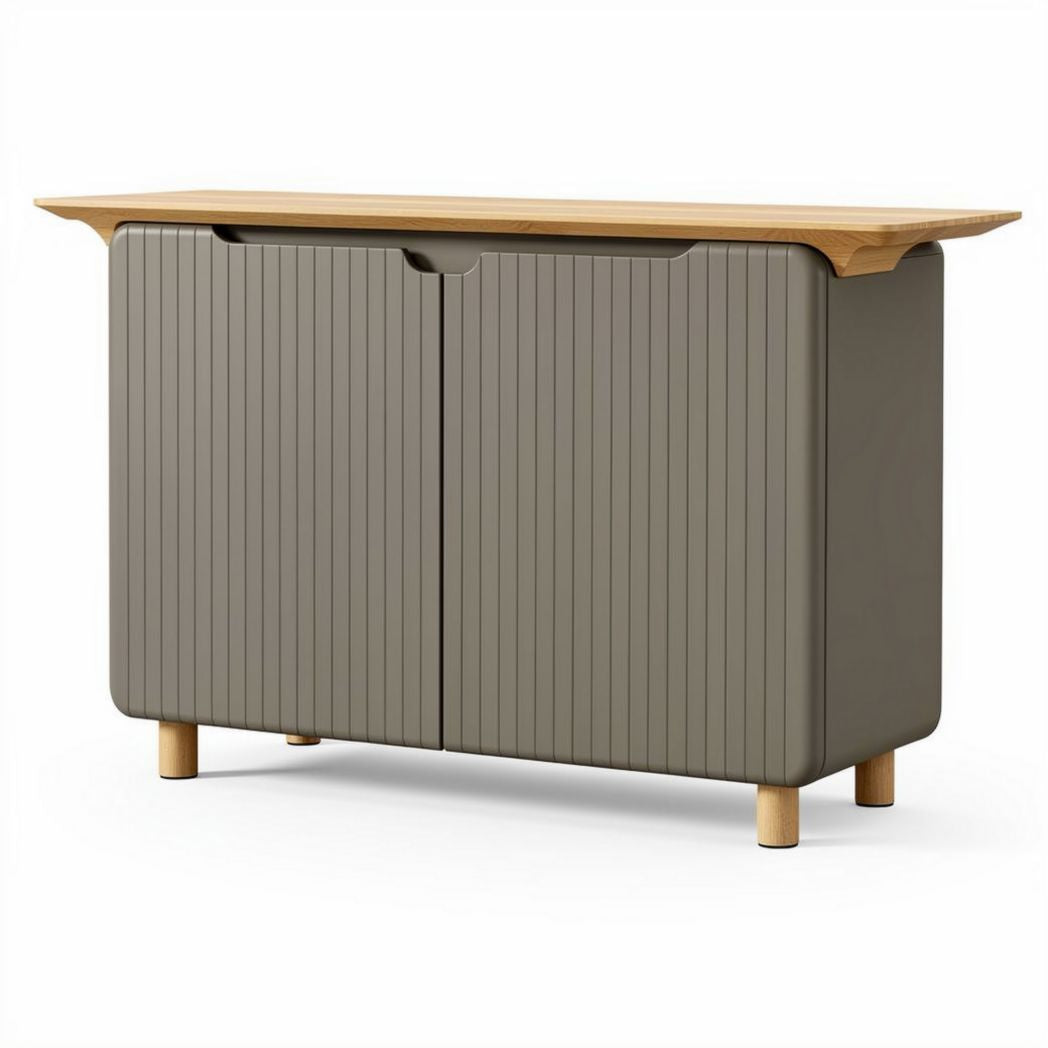 Buffet en bois et MDF gris avec portes coulissantes dimensions 120 x 40 x 80cm