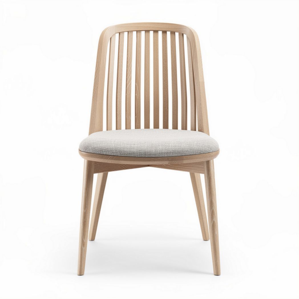 Chaise en bois avec dossier en lattes et coussin en textile gris 45 x 50 x 80cm