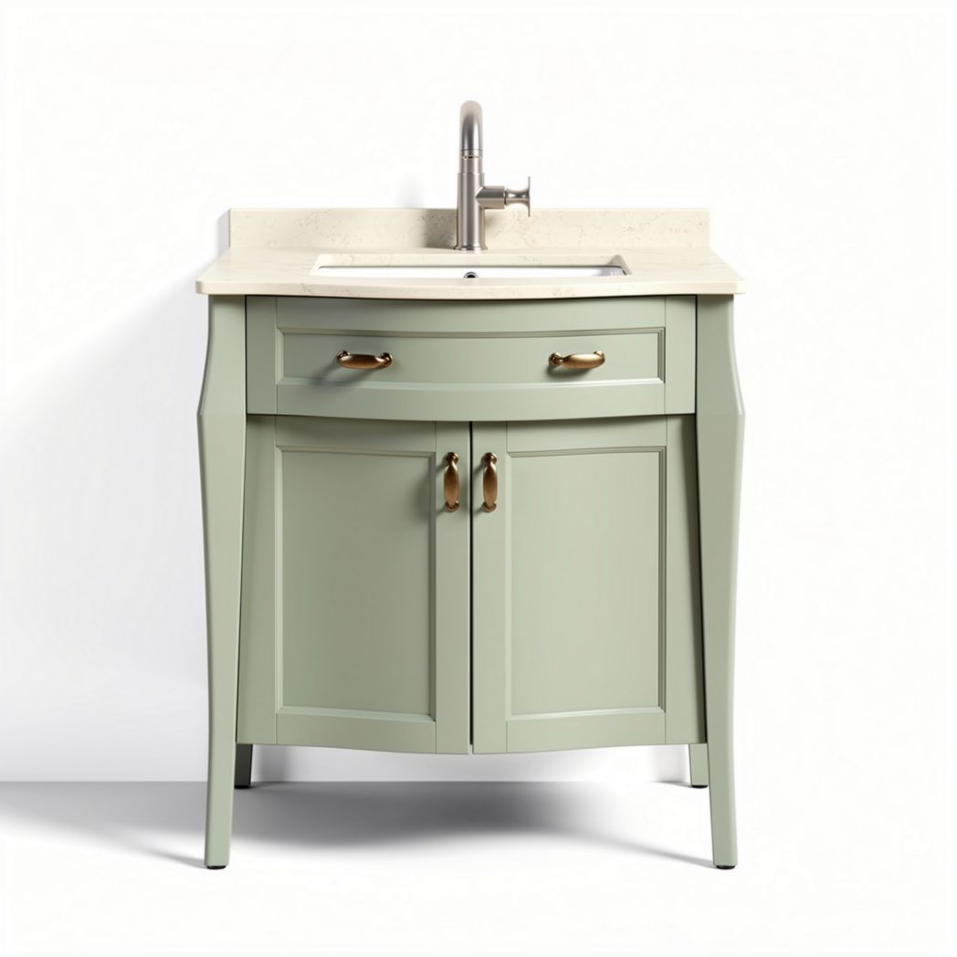 Meuble sous vasque en bois vert 80 x 50 x 90cm avec plan en marbre et tiroirs