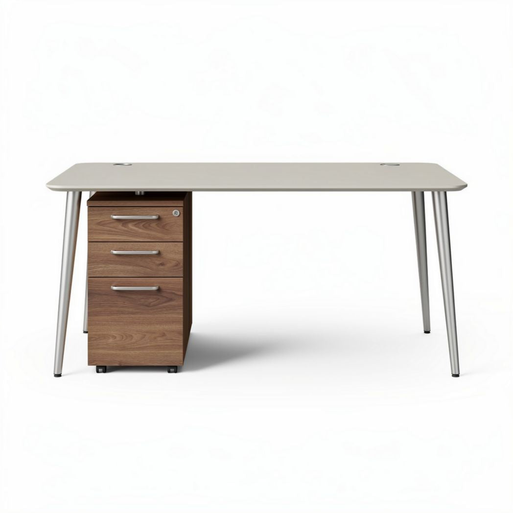 Bureau moderne en mélaminé blanc avec tiroirs en bois 150 x 75 x 75cm