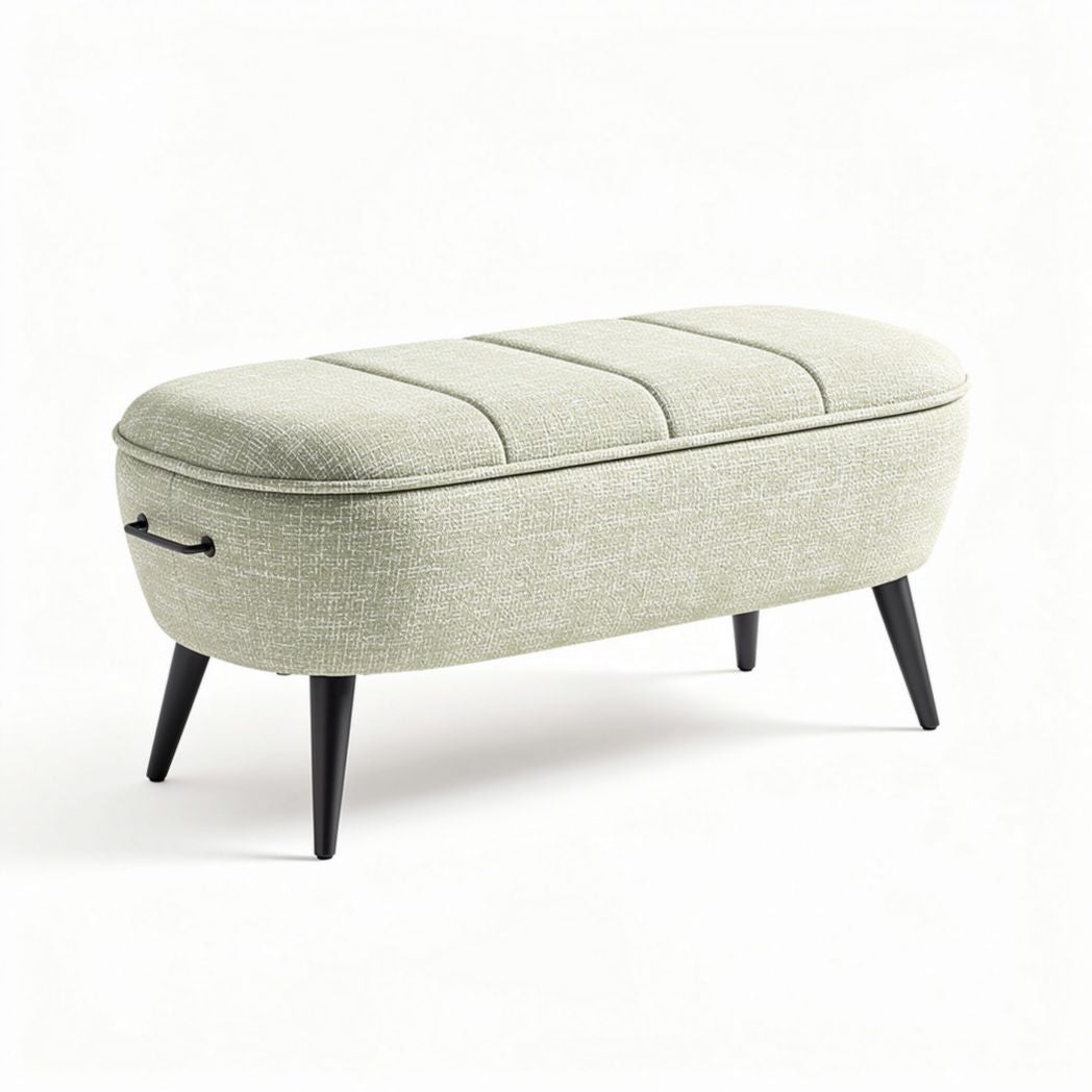 Banquette de rangement en tissu beige 120 x 40 x 40cm avec pieds en bois