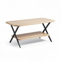 Table basse en bois clair avec étagère noire 120 x 60 x 45cm