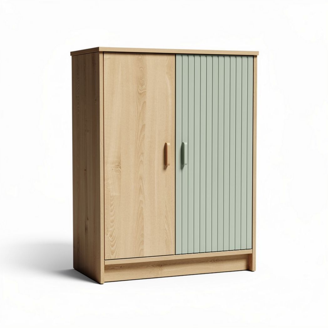 Armoire en bois avec porte verticalement striée et finition verte 80 x 40 x 100cm