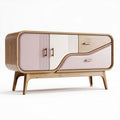 Meuble de rangement contemporain en bois avec portes en rose et blanc 120 x 40 x 75cm