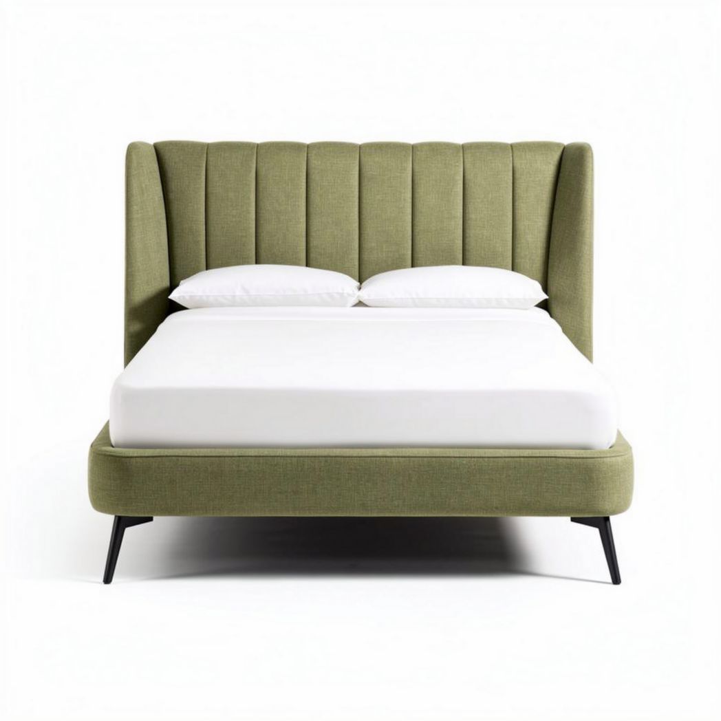 Lit en tissu vert de 200 x 160 x 100 cm avec tête de lit design moderne